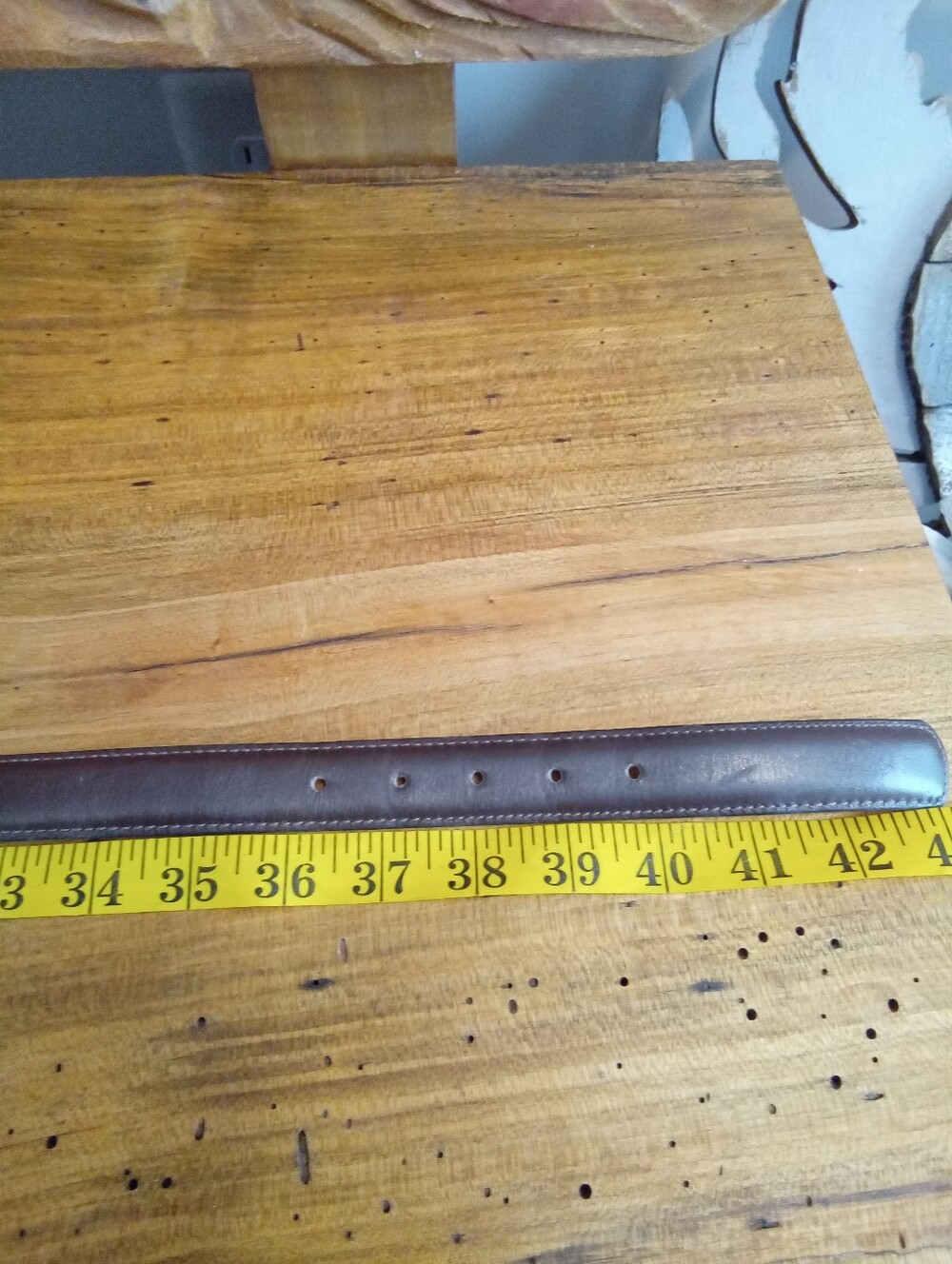 Vintage 1980's Dark Brown Leather XL Belt Wyatt Brass Organic Solid Oval Buckle - Picture 8 of 8